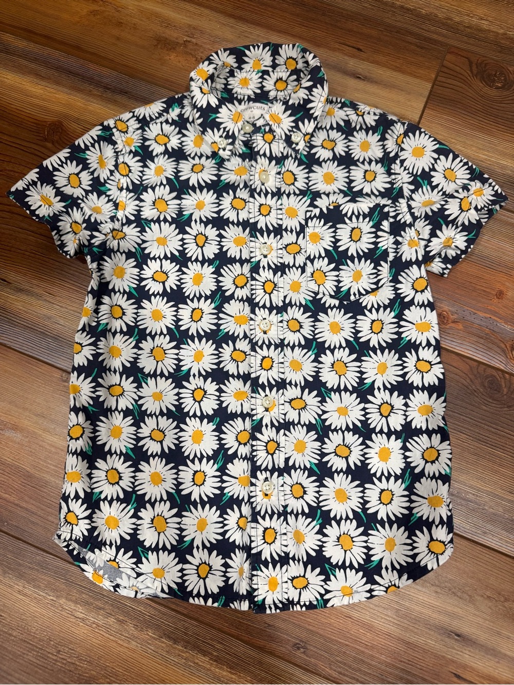 Crewcuts Navy Floral Daisy Short Sleeve Button-Down Shirt